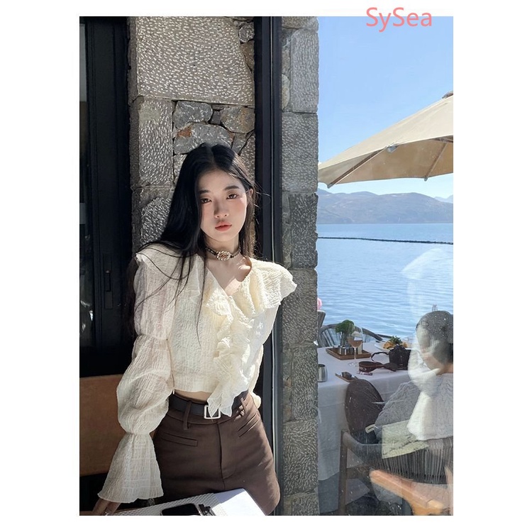 Áo Sơ Mi Phối Ren Bèo Thời Trang Mùa Hè Cho Nữ