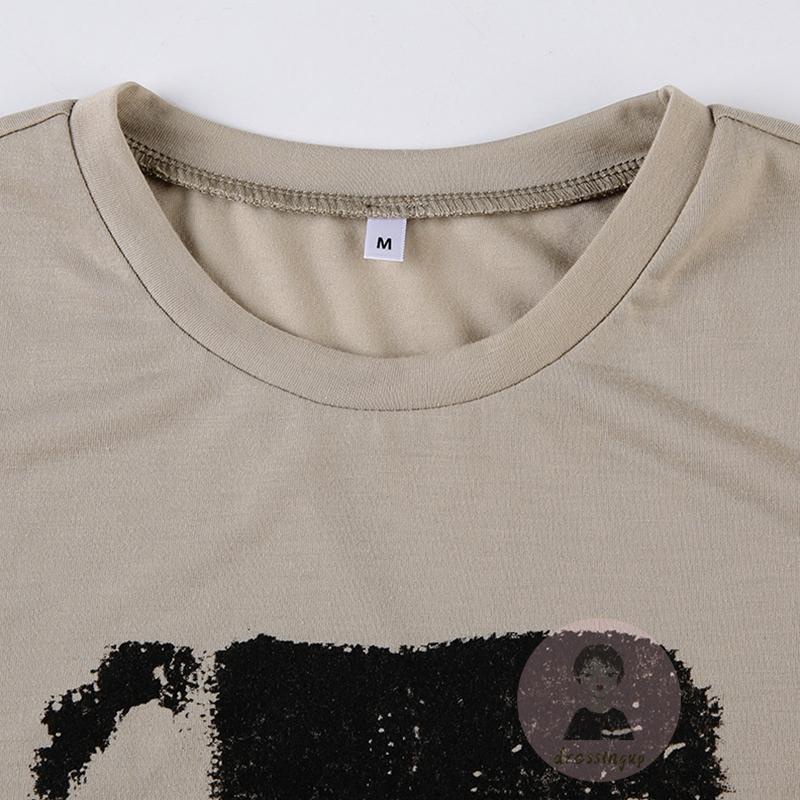 Áo Thun Nữ Ngắn Tay Cổ Tròn In Hình Trừu Tượng