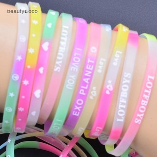 Beautycoco🍊Vòng tay Silicone dạ quang,Vòng tay silicon màu dạ quang in chữ cái xinh xắn phong cách Hàn Quốc