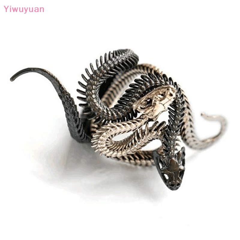 < Yiwuyuan > Nhẫn Hình Rắn Hổ Phách Trắng Đen Có Thể Điều Chỉnh Phong Cách Punk Hiphop Cho Nam Và Nữ
