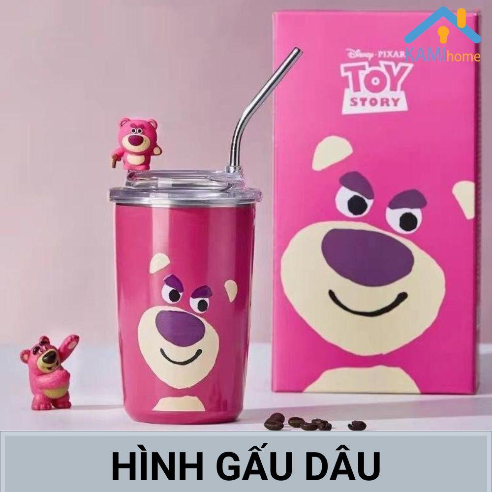 Ly giữ nhiệt gấu dâu Lotso cốc inox 304 3 lớp thép không gỉ 450ml mã 22098