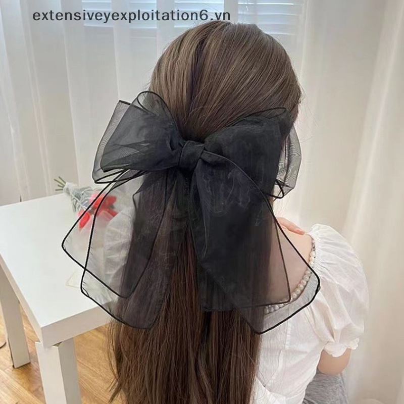 Kẹp Tóc Càng Cua Đính Nơ Lưới Màu Trơn