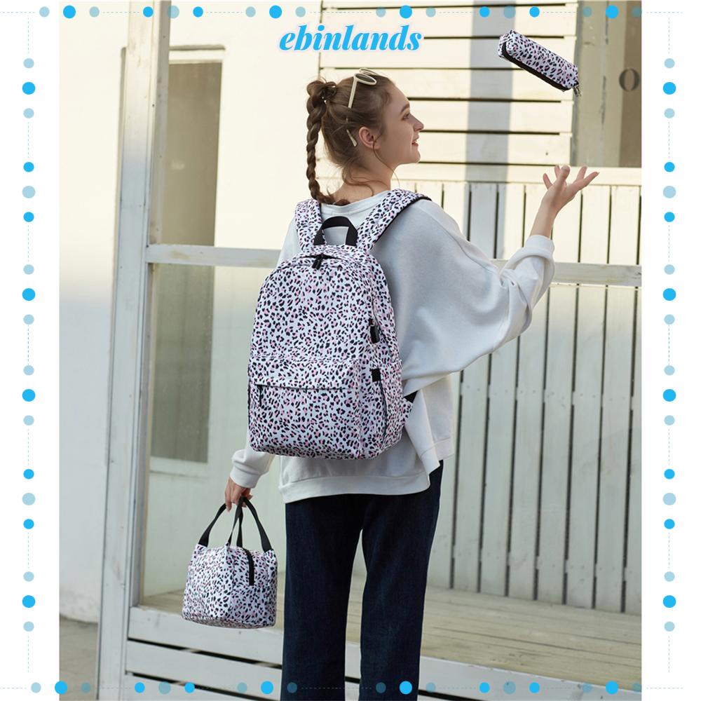 Bộ Ba Lô Đi Học + Túi Đựng Laptop + Túi Đựng Họa Tiết Da Báo Phong Cách Châu Âu