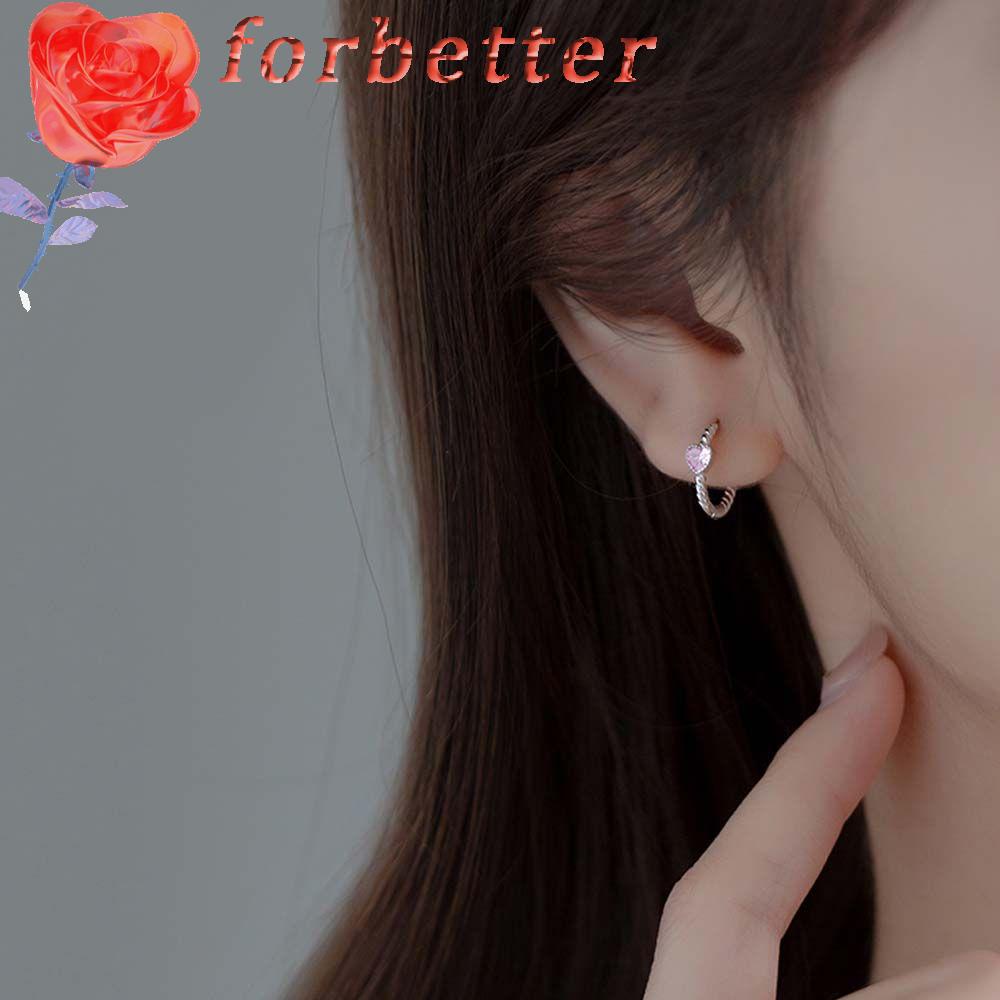 Khuyên Tai Hình Tròn Họa Tiết Trái Tim Màu Hồng Phong Cách Hàn Quốc Thời Trang Cho Nữ