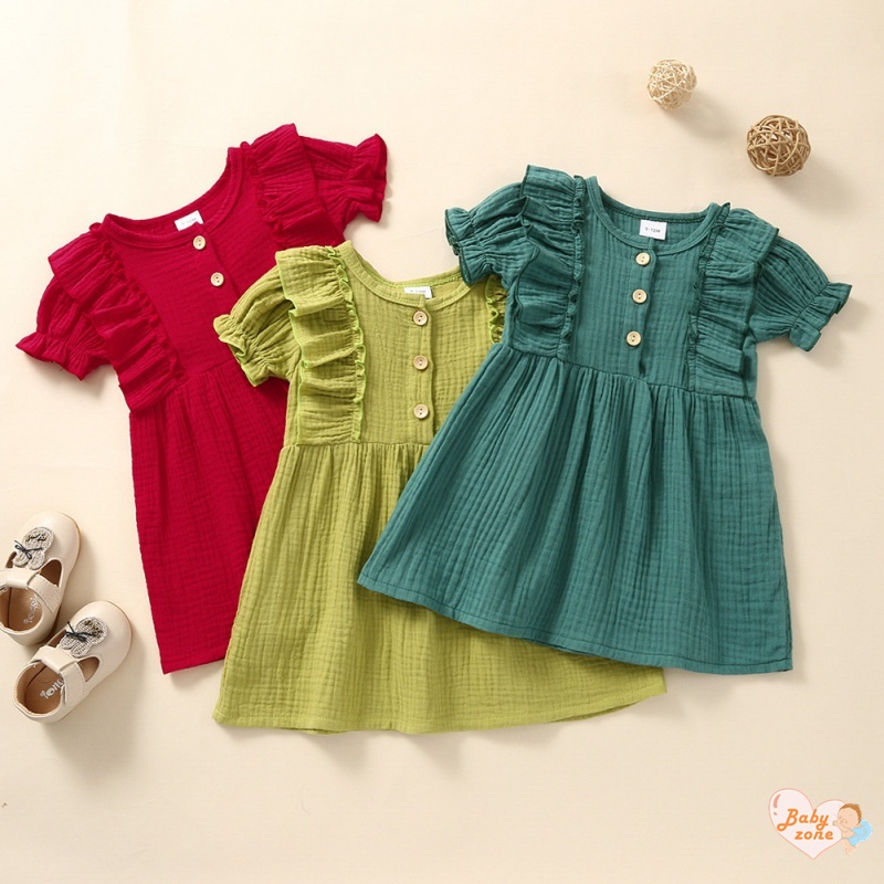 Đầm Tay Phồng Ngắn Dài Ngang Gối Thời Trang Mùa Hè Xinh Xắn Cho Bé Gái 0-24 Tháng Tuổi