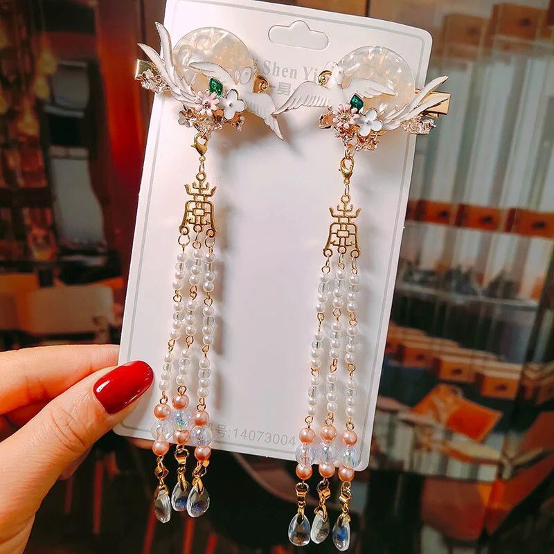 Kẹp Tóc Tua Rua Kiểu Hán Phục Trung Hoa Dễ Thương Cho Bé Gái Thẻ