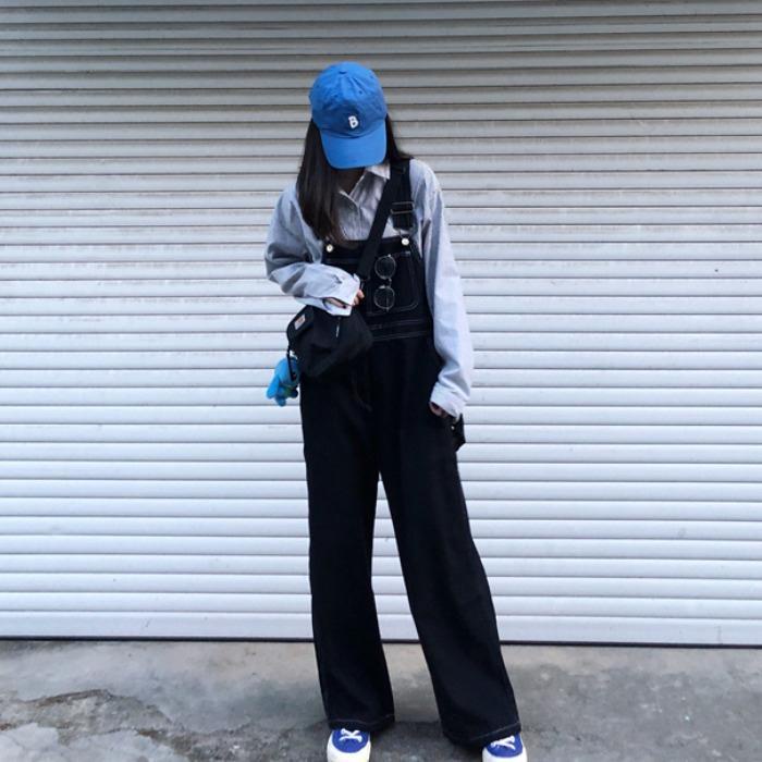 Quần Yếm Denim Ống Rộng Đa Năng Phong Cách Cổ Điển Mới Dành Cho Nữ