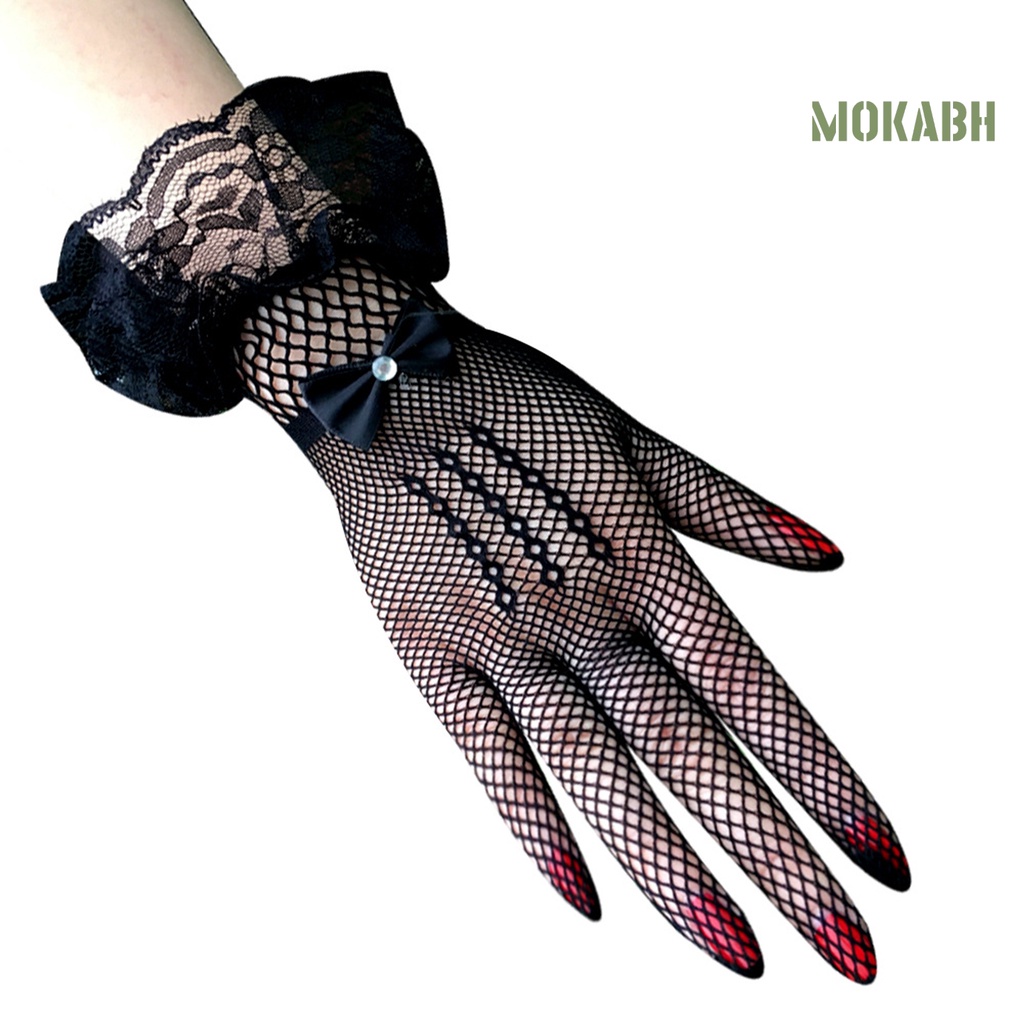 1 Đôi Găng Tay Ren Đính Nơ Co Giãn Tốt Thanh Lịch Dành Cho Cô Dâu