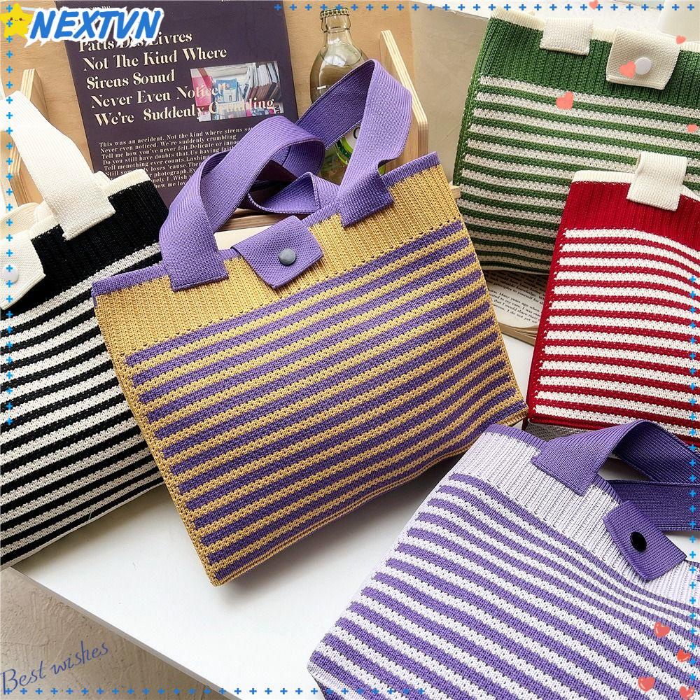 Túi Xách Đan Len Họa Tiết Kẻ Sọc Thời Trang Mới Cho Nữ