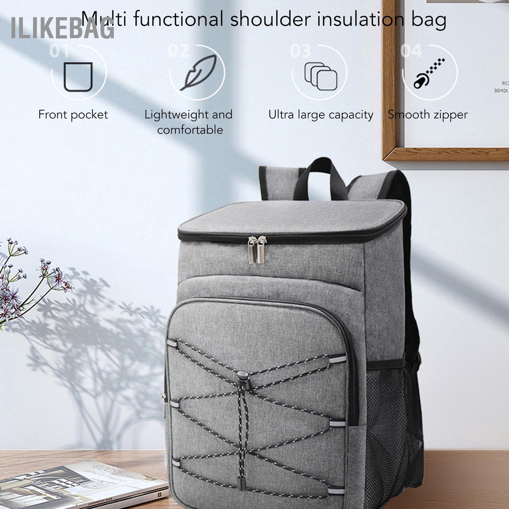 Ilikebag Ba lô cách nhiệt khi cắm trại Túi làm mát Backpackck có ngăn đựng cốc trái cây Đồ uống Hộp cơm trưa Điện thoại di động Ví