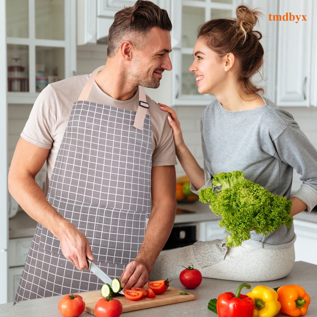 Set 2 Tạp Dề Cotton Lanh Họa Tiết Caro Đơn Giản Thời Trang Cho Nữ