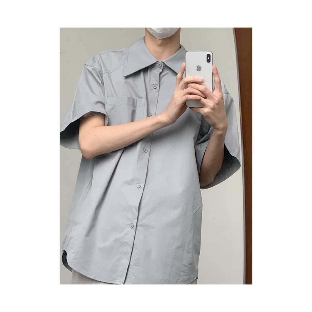 Áo Sơ Mi Cotton Tay Ngắn Màu Sắc Đơn Giản Dễ Phối Đồ Thời Trang Unisex