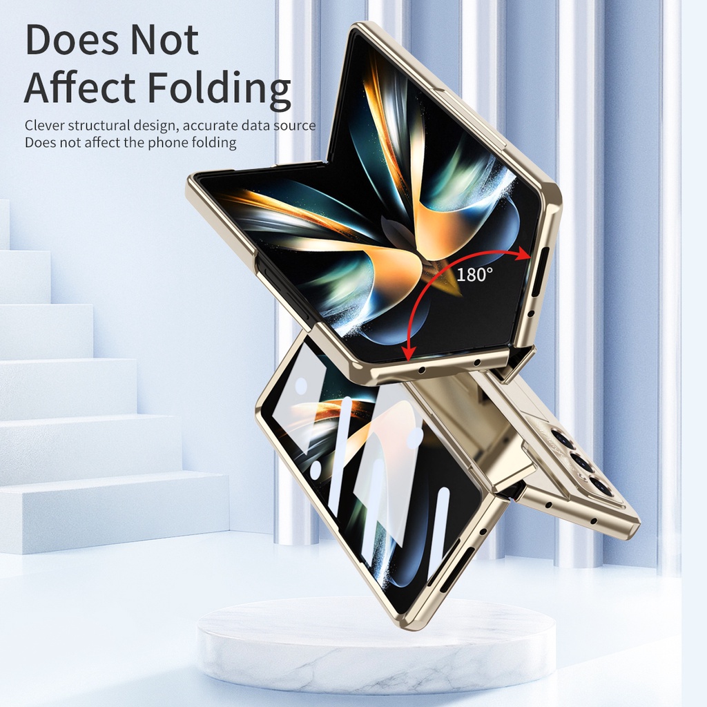 Sang Trọng Bao Da Điện Thoại Nắp Gập Mặt Gương pc Cứng Chống Sốc 2 Trong 1 Cho samsung galaxy z fold 5 z fold 4 z fold 3 5g Kính