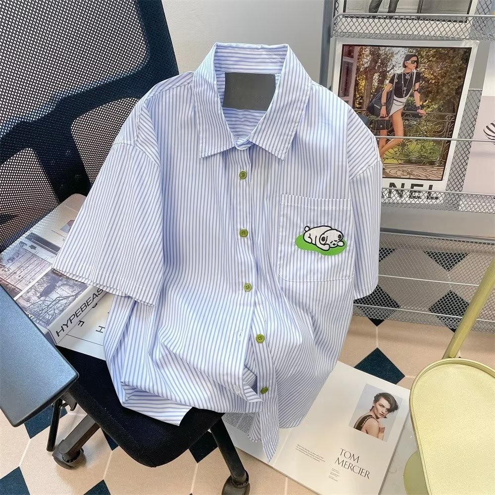 Áo Sơ Mi Tay Ngắn Dáng Rộng Thêu Họa Tiết Phong Cách Nhật Bản Thời Trang Mùa Hè Cho Nam 150kg 2