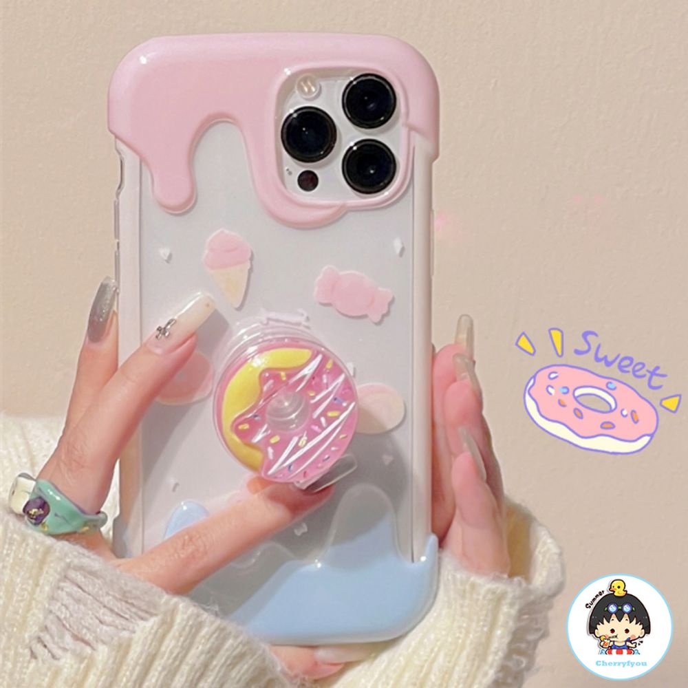 Ốp Điện Thoại TPU Mềm Chống Sốc Có Giá Đỡ Hình Bánh Donut Cho IPhone 11 14 13 12 Pro Max