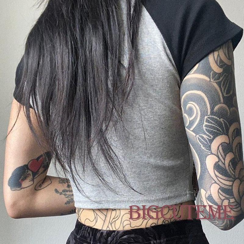 [] - Áo Crop Top Tay Ngắn Cổ Tròn In Hình Ngôi Sao Thời Trang Mùa Hè Ôm Dáng Vừa Vặn Đường Phố Màu Xám Cho Nữ