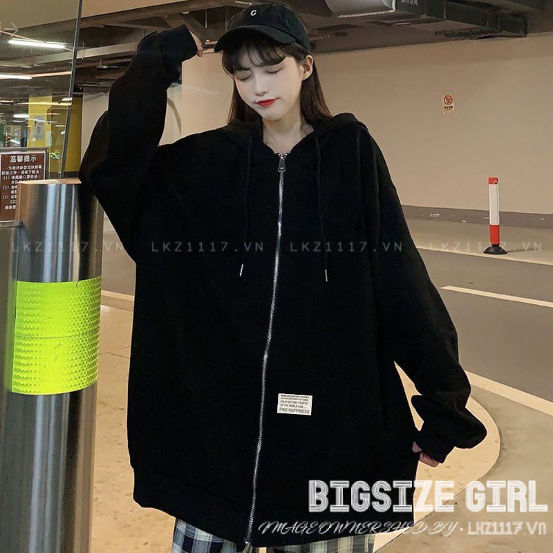 Áo nỉ hoodie khoác Bigsize Áo cardigan nữ dáng suông tay dài thiết kế khoá kéo mùa thu Phong cách Hàn Quốc Thời Trang cá tính xinh đẹp cho người mập béo nữ