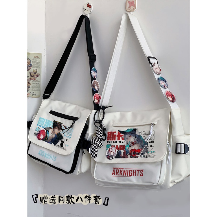 Arknights Anime Tomorrow's Ark shoulder bag junior high school students female male crossbody large capacity bag hundred match silver gray hatred white order heavy Yue