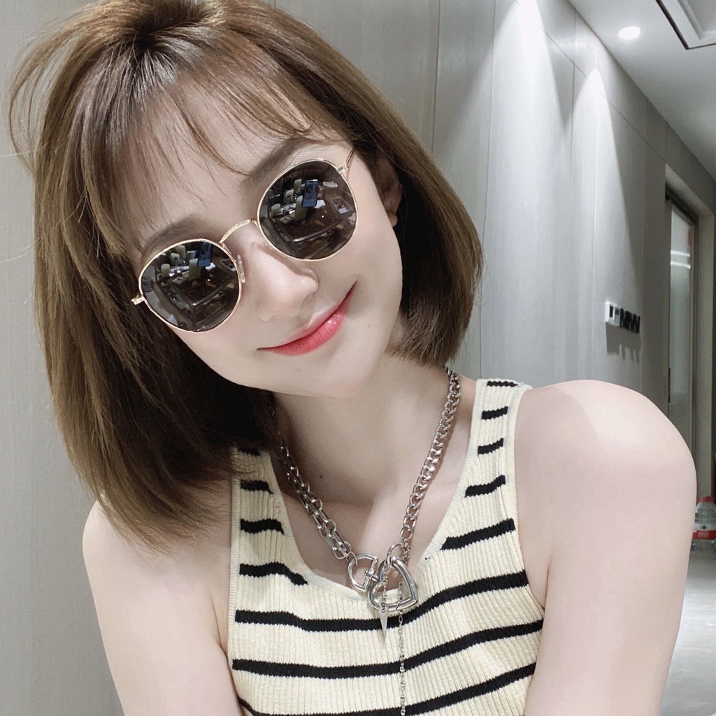 Kính Mát Gọng Oval Kim Loại Chống Tia UV Thời Trang Cho Nữ