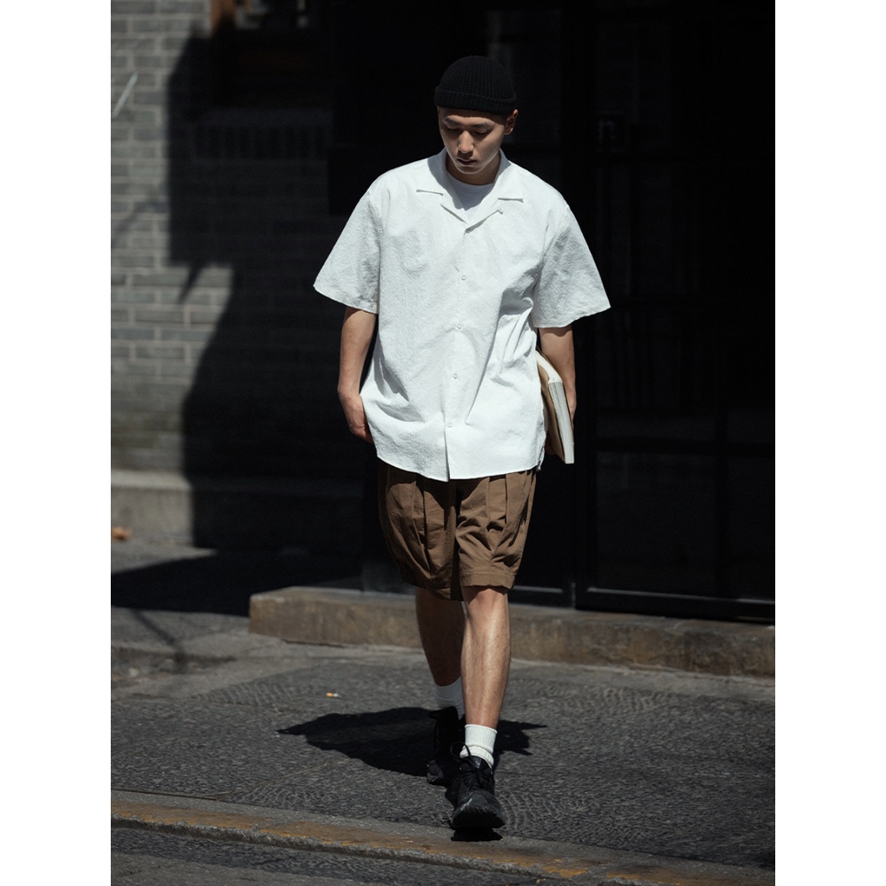 Noears Áo Sơ Mi Trắng Mỏng Nhẹ Dáng Rộng Không Sắt Chống Nhăn Mùa Hè Nhật Bản Đơn Giản Cho Nam