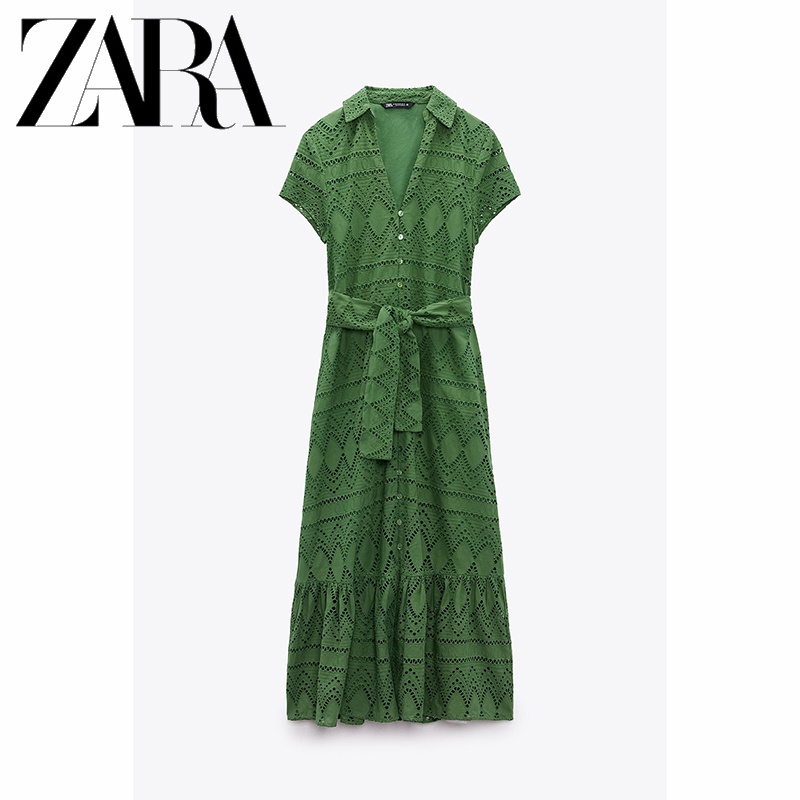 Zara Đầm Sơ Mi Thêu Họa Tiết Xinh Xắn Dành Cho Nữ