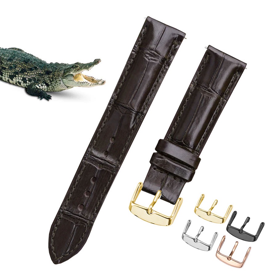 Dây đồng hồ da CÁ SẤU THẬT cao cấp khóa CÀI nhiều Size 12 14 15 16 17 18 19 20 21 22 24mm