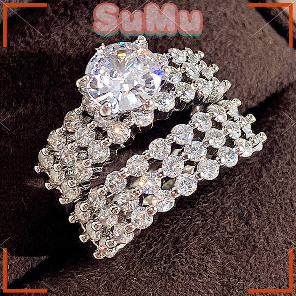 Bộ Nhẫn Cưới Đính Đá Sang Trọng Cho Nữ