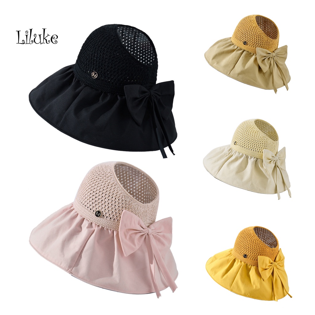 Nón Rộng Vành Phối Nơ Chất Liệu Polyester Mềm Mại Cho Nữ
