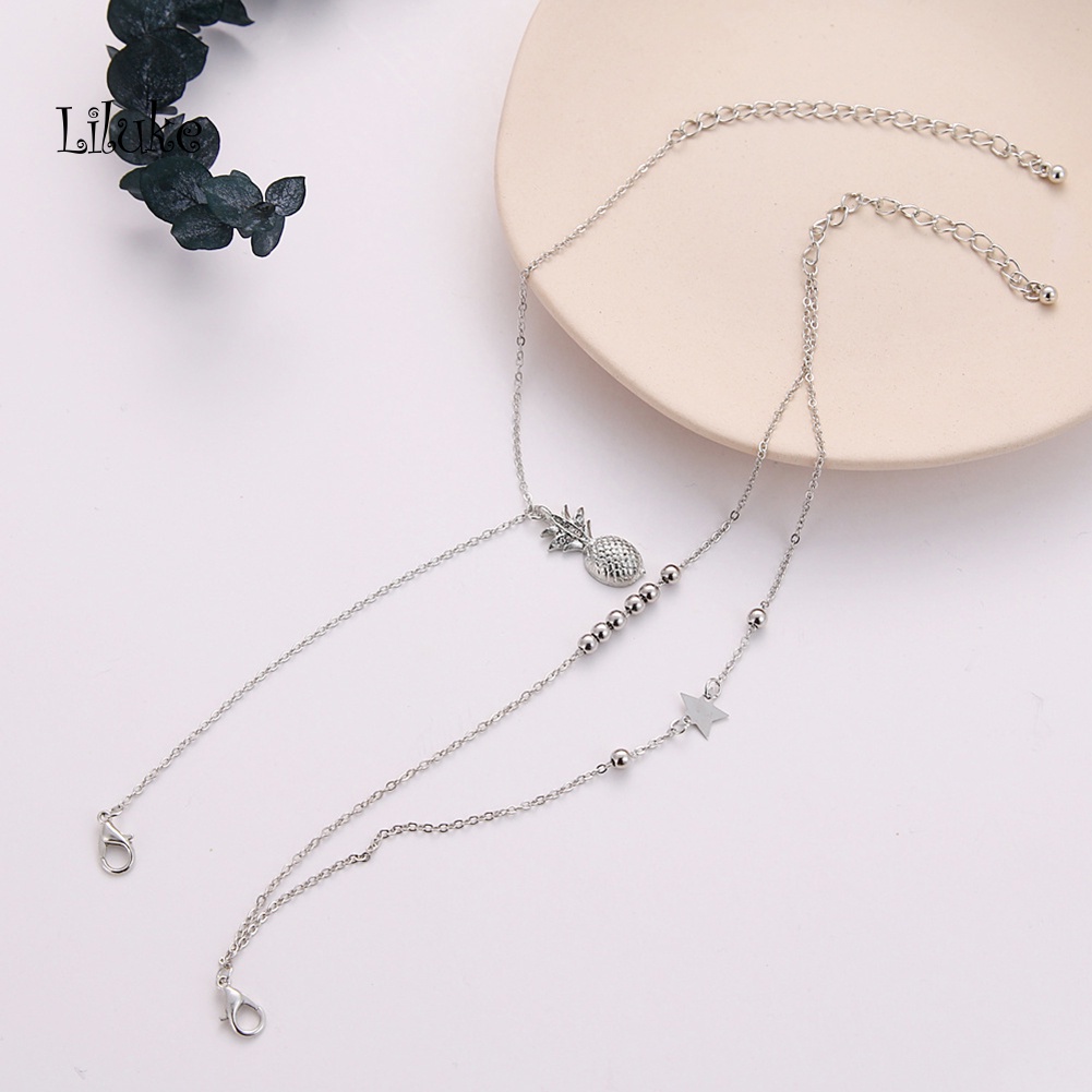 Lắc Chân Hợp Kim Nhiều Lớp Trang Trí Hình Quả Dứa Và Ngôi Sao Xinh Xắn Cho Nữ