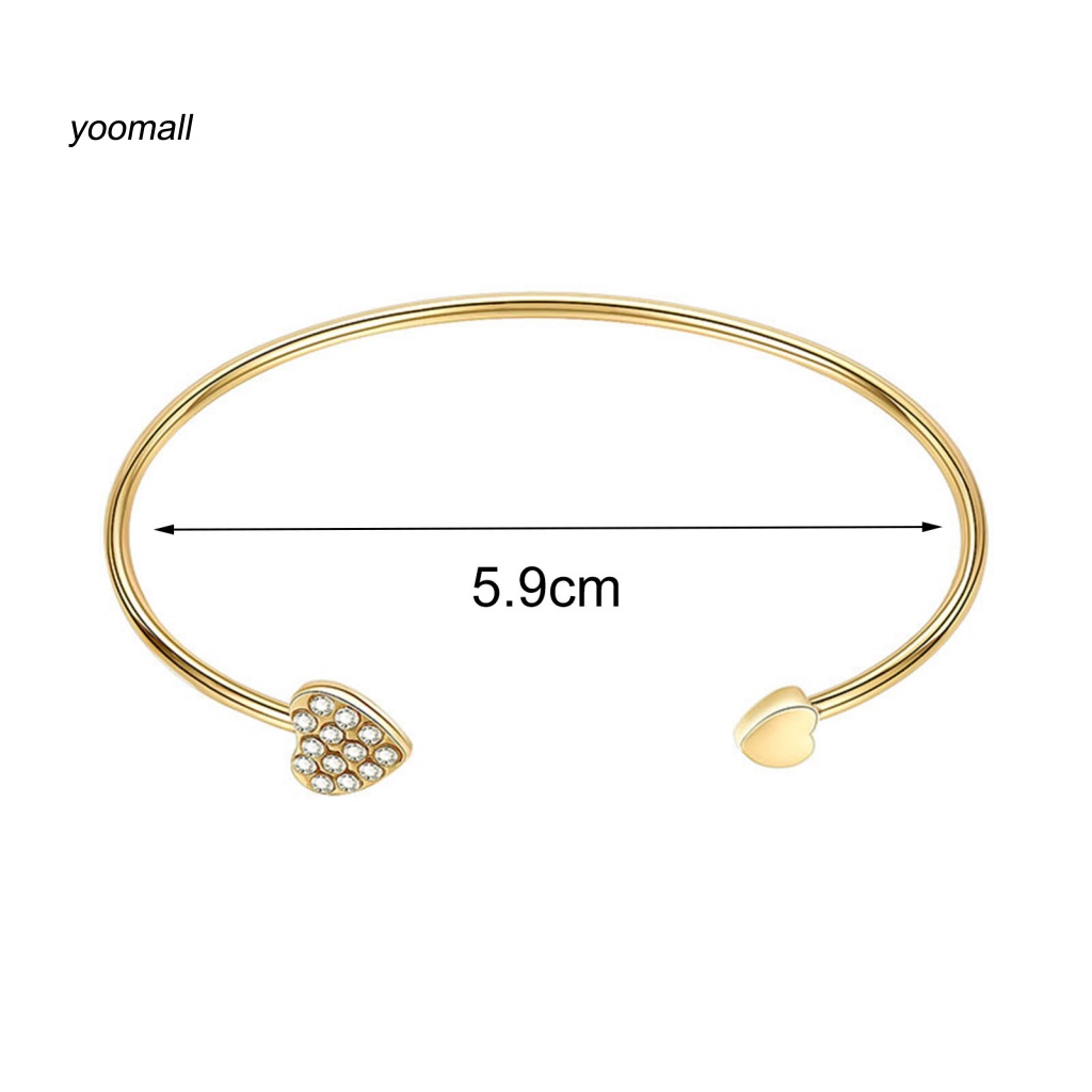 Vòng Tay Hở Mạ Vàng Hình Trái Tim Đính Đá Lấp Lánh Dễ Phối Đồ Thời Trang Cho Nữ