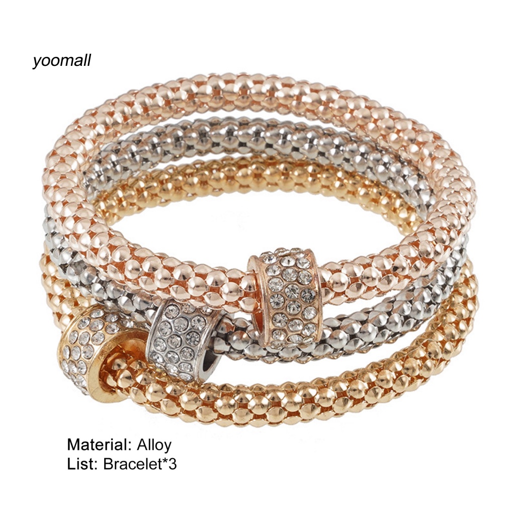Set 3 Vòng Tay Hợp Kim Đính Đá Thời Trang Cho Nữ