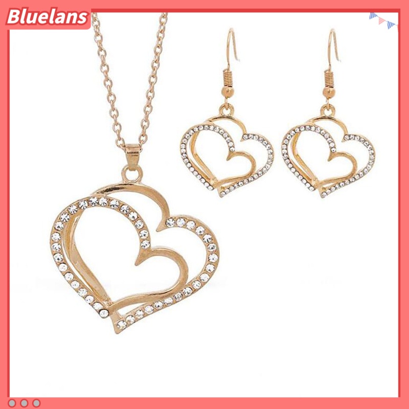 Bộ Vòng cổ + Bông Tai Hợp Kim Hình Trái Tim Thời Trang