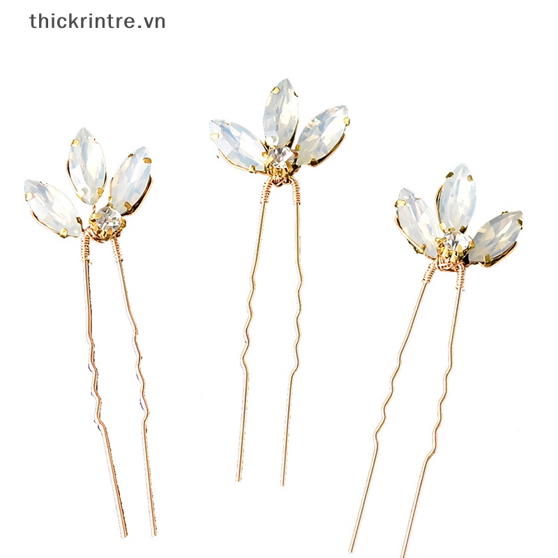 Set 3 Kẹp Tóc Chữ U Đính Đá Sang Trọng Cho Cô Dâu