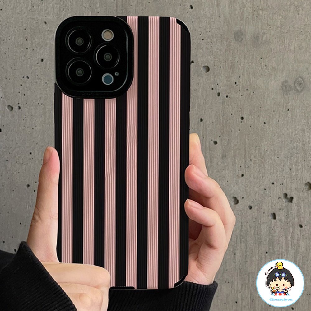 Ốp Điện Thoại TPU Họa Tiết Kẻ Sọc Màu Hồng Thời Trang Chống Trượt Cho IPhone 11 14 13 12 Pro Max X XR 8 7 Plus SE
