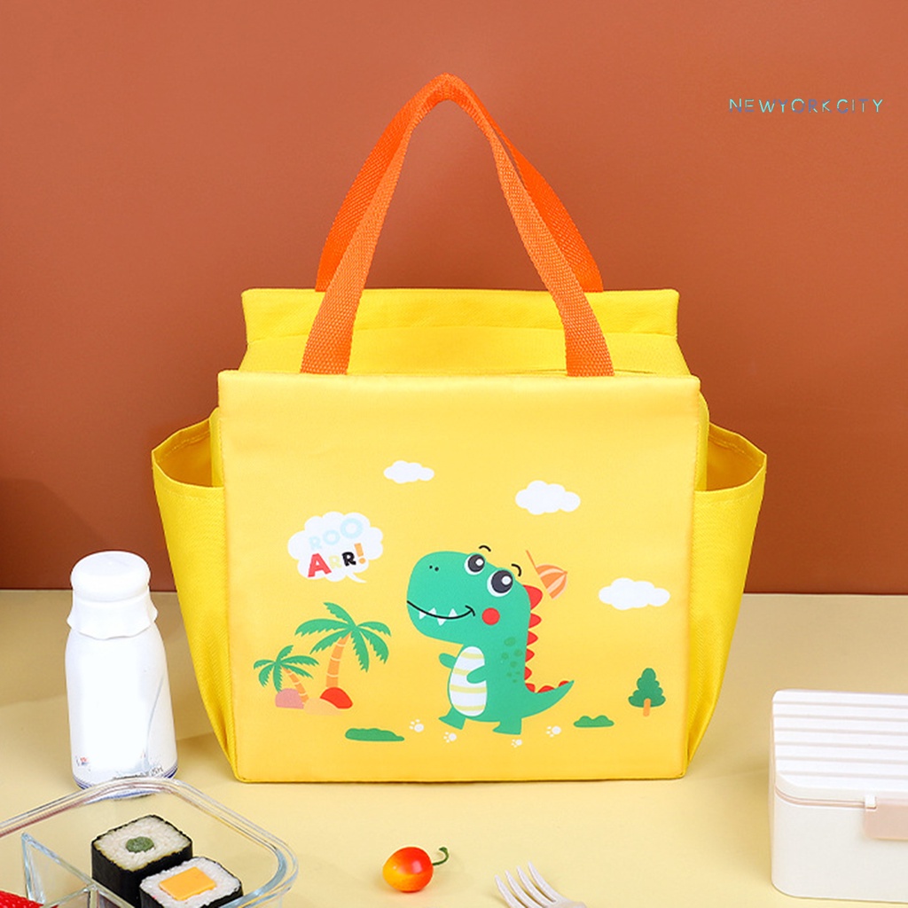 Túi Đựng Cơm Trưa Giữ Nhiệt Dung Tích Lớn Bằng Vải Oxford Họa Tiết Hoạt Hình Có Khóa Kéo