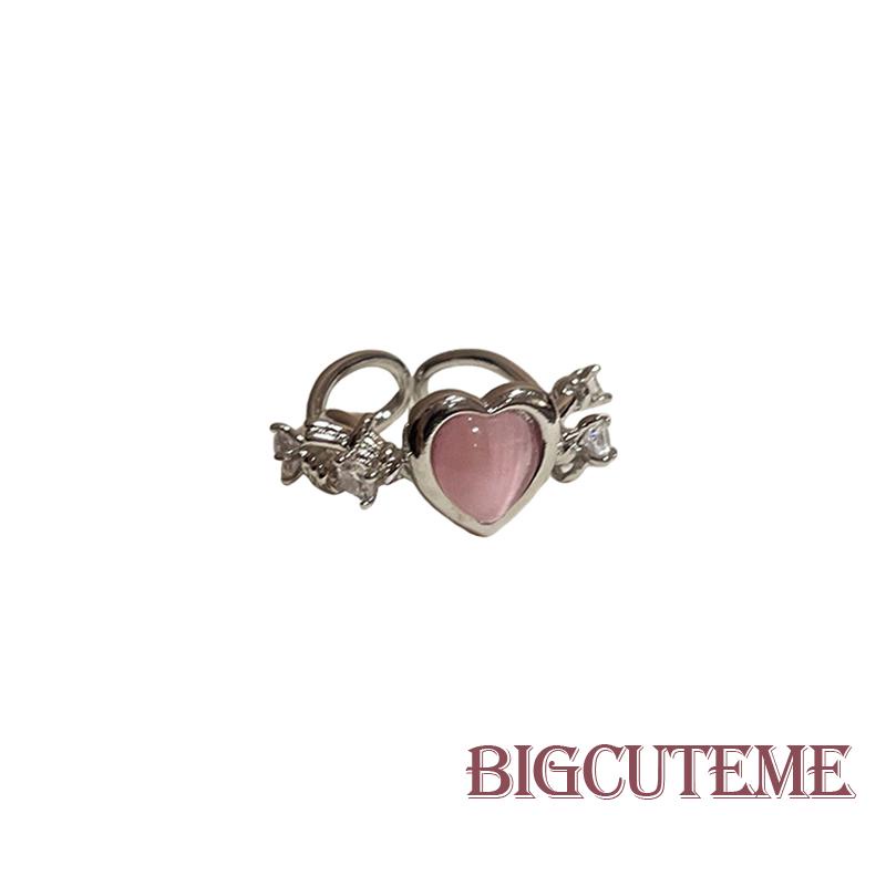 Nhẫn Đính Hôn Hình Trái Tim Đính Đá Pha Lê Màu Hồng Có Thể Điều Chỉnh Thời Trang Cho Nữ