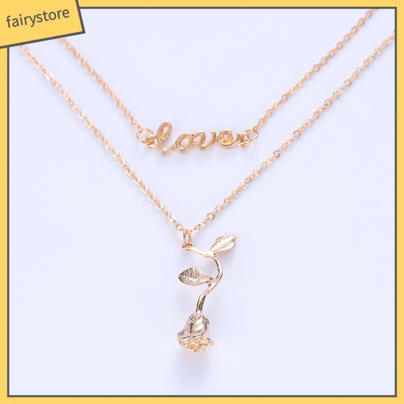 Vòng cổ Mặt Hoa Hồng Khắc Chữ Lãng Mạn Thời Trang