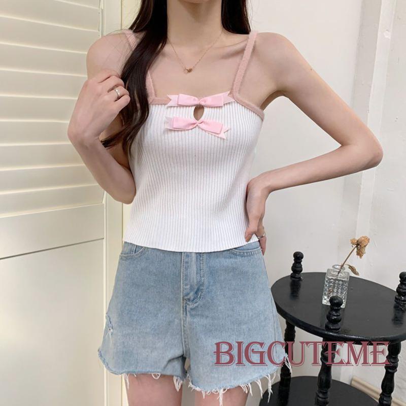 [] - Áo Hai Dây Dáng Ôm Đính Nơ Thời Trang Mùa Hè Cho Nữ