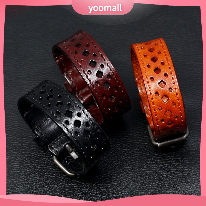 Vòng Tay Da Bò Bản Rộng Phong Cách Cổ Điển Cho Nam