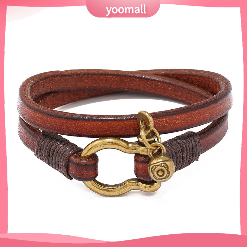 [YM] Vòng Đeo Tay Da Hai Vòng Khóa Ngựa Đơn Giản Sáng Tạo Kiểu Âu Mỹ Cổ Điển Dành Cho Nam