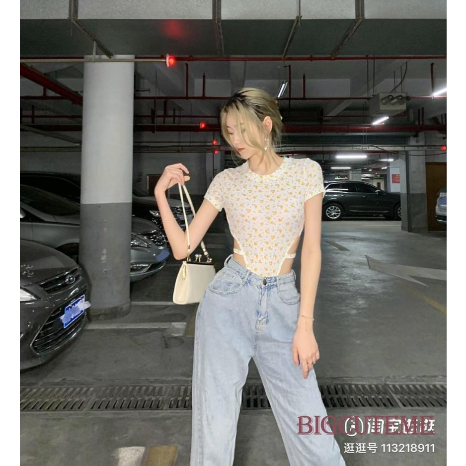 Bộ Áo Liền Quần Ngắn Tay Cổ Tròn In Hoa + Quần Short Ôm Dáng Thời Trang Mùa Hè Cho Nữ