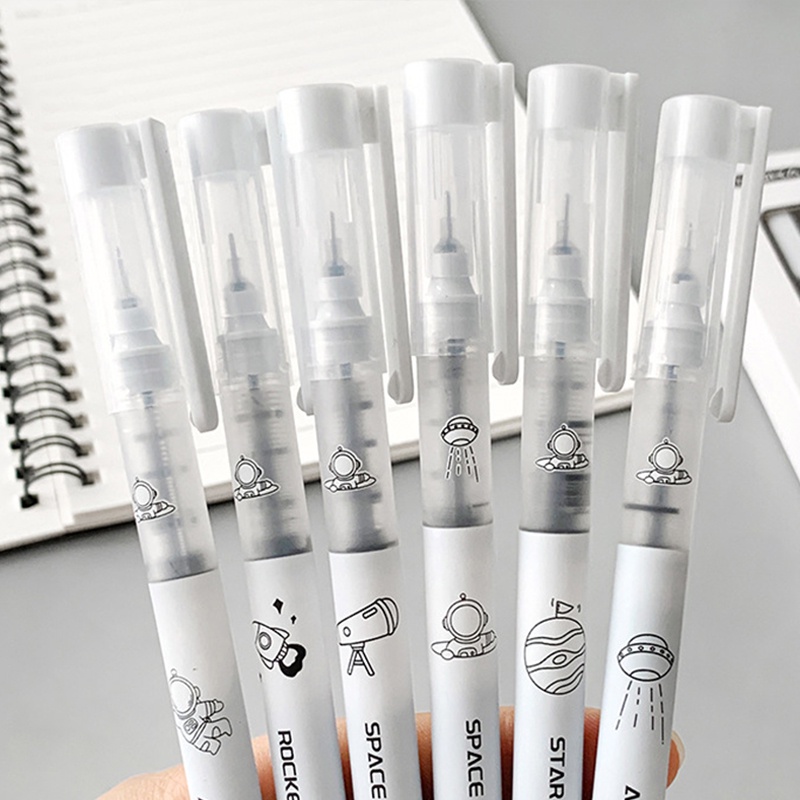 Hộp 6 Bút Mực Gel Ngòi Bút 0.5mm Họa Tiết Màu Bạc Sáng Tạo