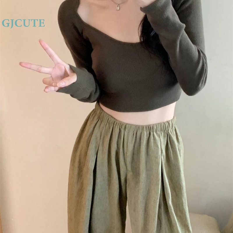 Quần Kaki Ống Rộng Phong Cách Languid Thời Trang Xuân Thu Cho Nữ