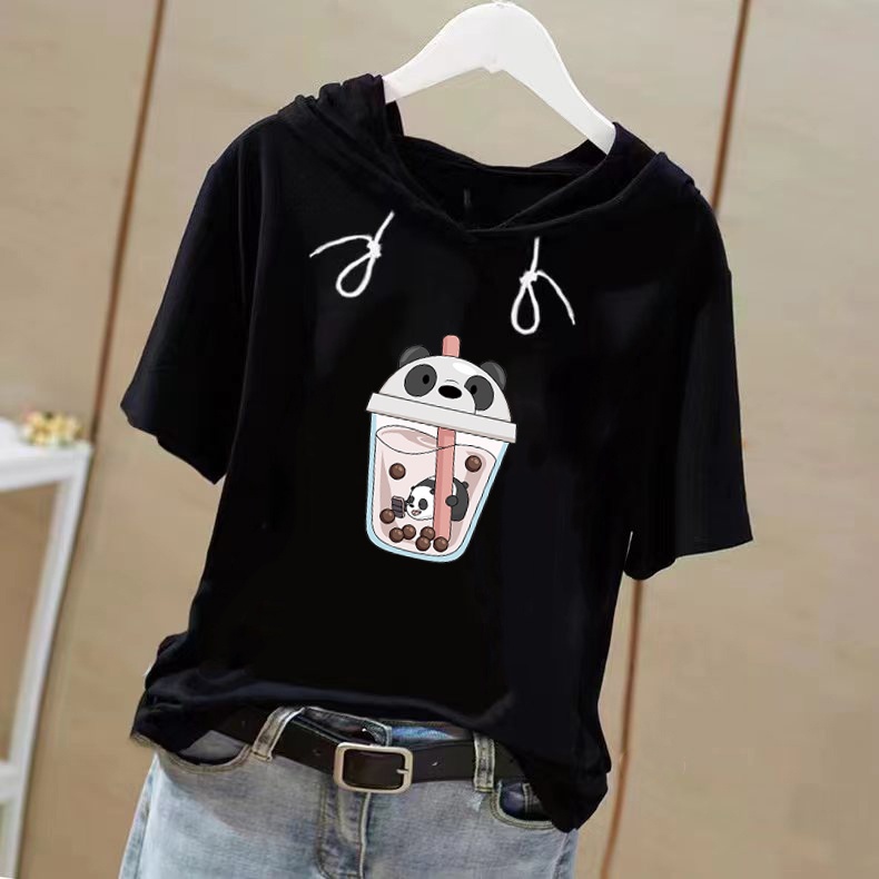 Áo hoodie Tay Ngắn Dáng Rộng Phong Cách Hàn Quốc Thời Trang Mùa Hè Cho Nữ