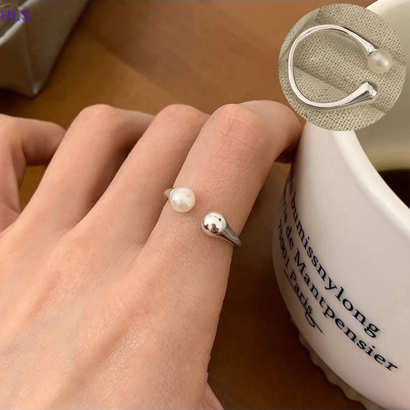 Nhẫn Đính Ngọc Trai Nhân Tạo Phong Cách Tối Giản Dễ Thương Có Thể Điều Chỉnh