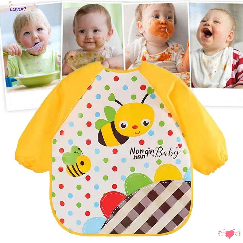 LAYOR1 Yếm Ăn Tay Dài Chống Thấm Nước Thiết Kế Dễ Thương Cho Bé 1 Tuổi