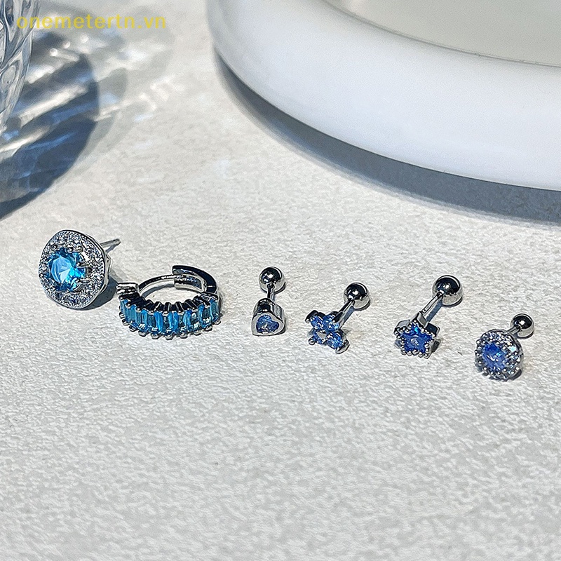 1 Khuyên Xỏ Sụn Tai / Cơ Thể Đính Đá Zircon Xanh Dương Thời Trang Cho Nữ