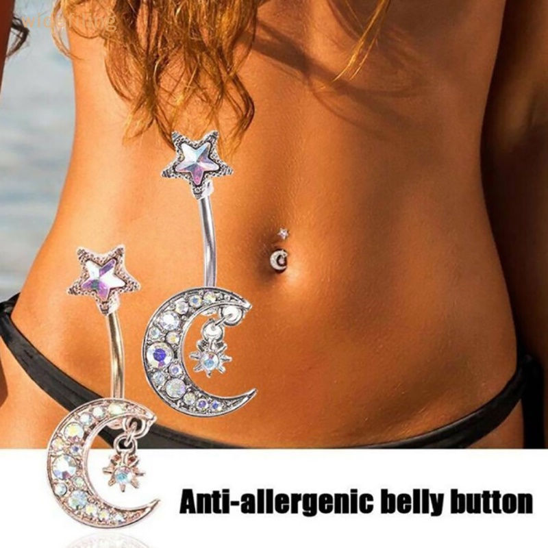 Khuyên Rốn Hình Ngôi Sao Mặt Trăng Đính Đá Pha Lê 14G