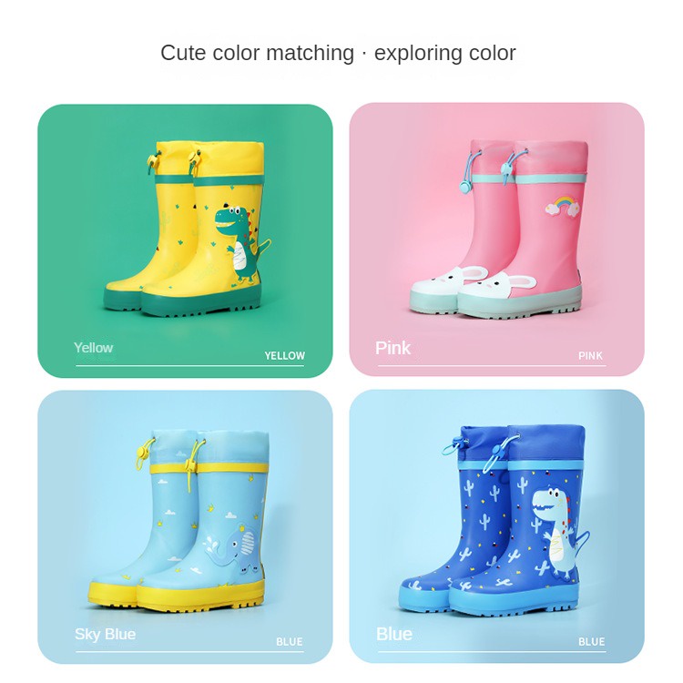 Ủng Cao Su Đi Mưa Chống Thấm Nước Chống Trượt Hình Khủng Long Dễ Thương Cho Bé
