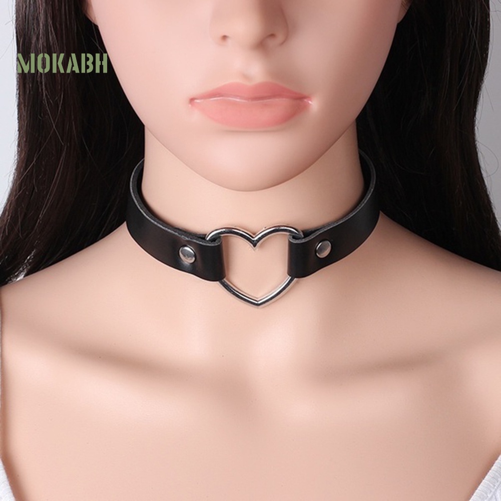 [Mok Abh] Vòng Cổ Choker Họa Tiết Hình Trái Tim Bằng Chất Liệu Giả Da Có Thể Đ
